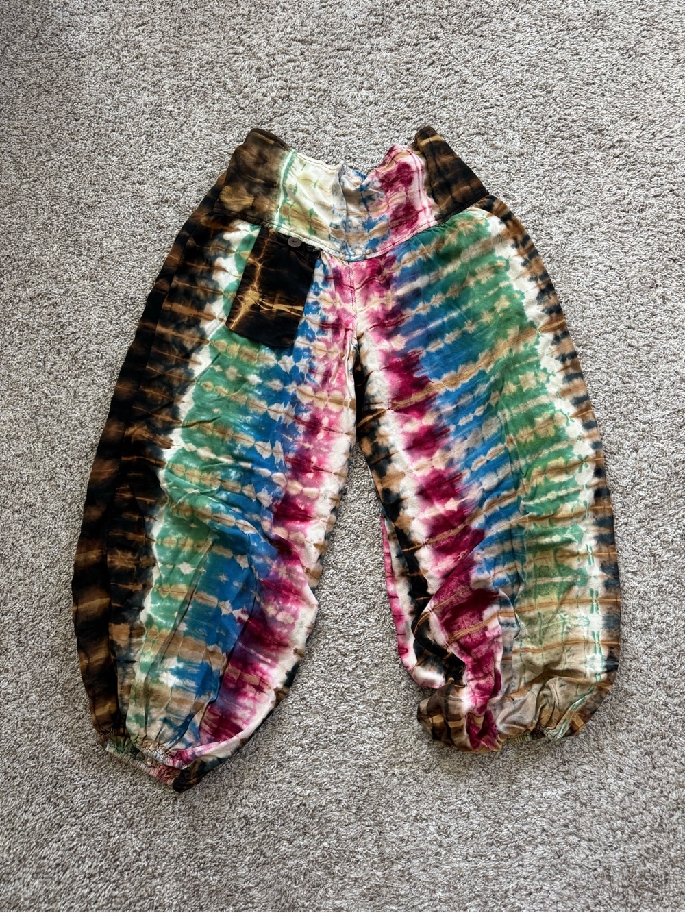 EARTHBOUND Tie-Dye Harem Sweatpants in Green, Blue, Pink & Brown